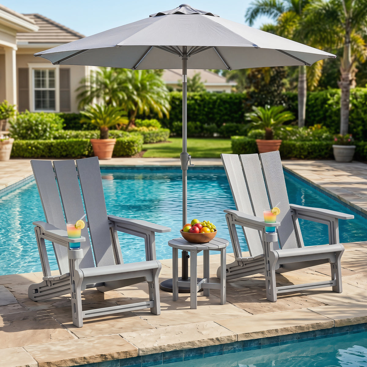 Set of 2 Outdoor Adirondack Chairs with Cup Holder