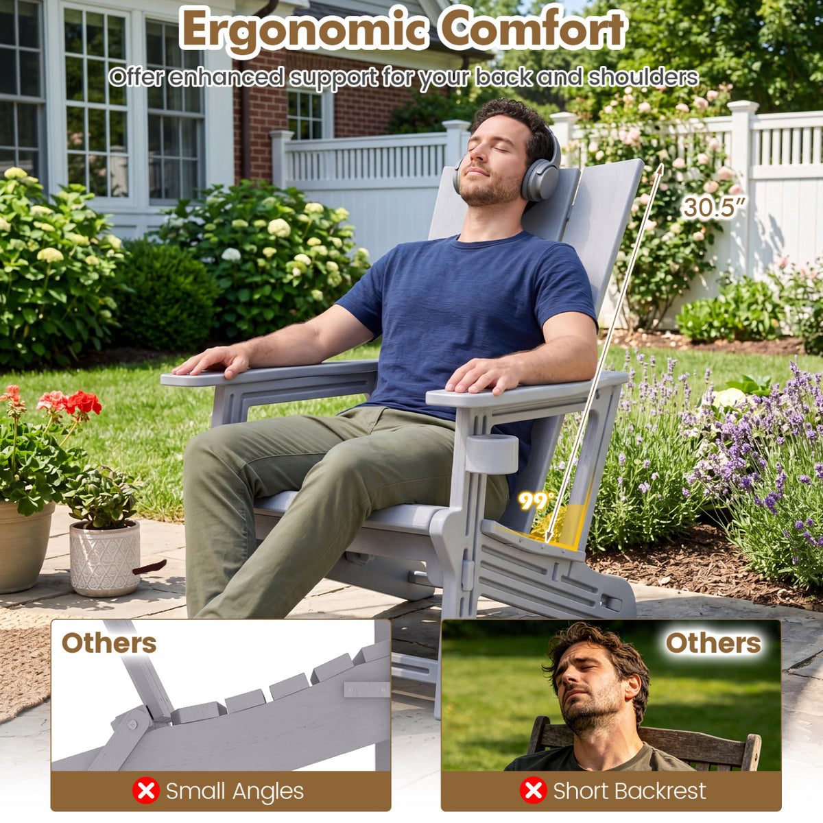 Set of 2 Outdoor Adirondack Chairs with Cup Holder