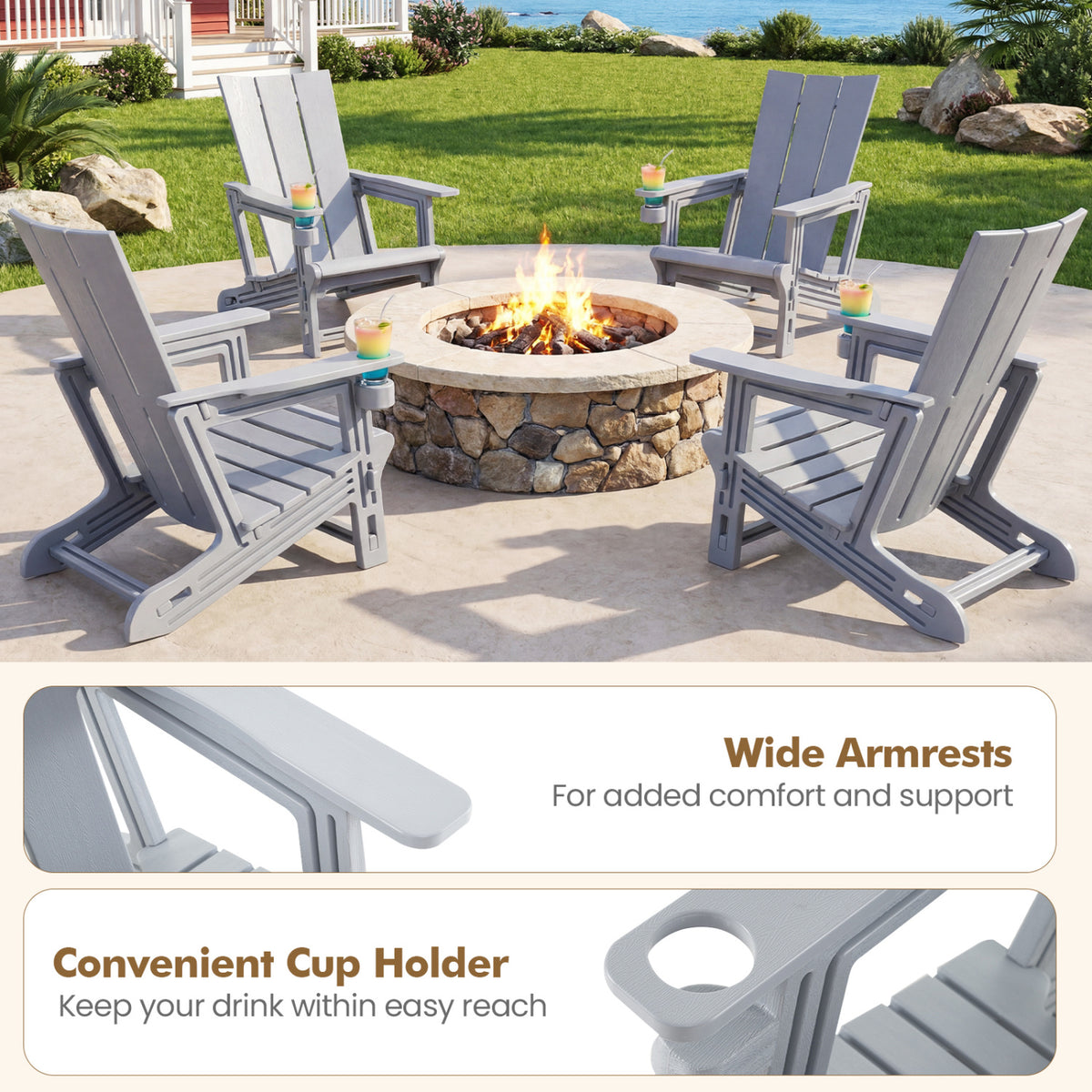 Set of 2 Outdoor Adirondack Chairs with Cup Holder