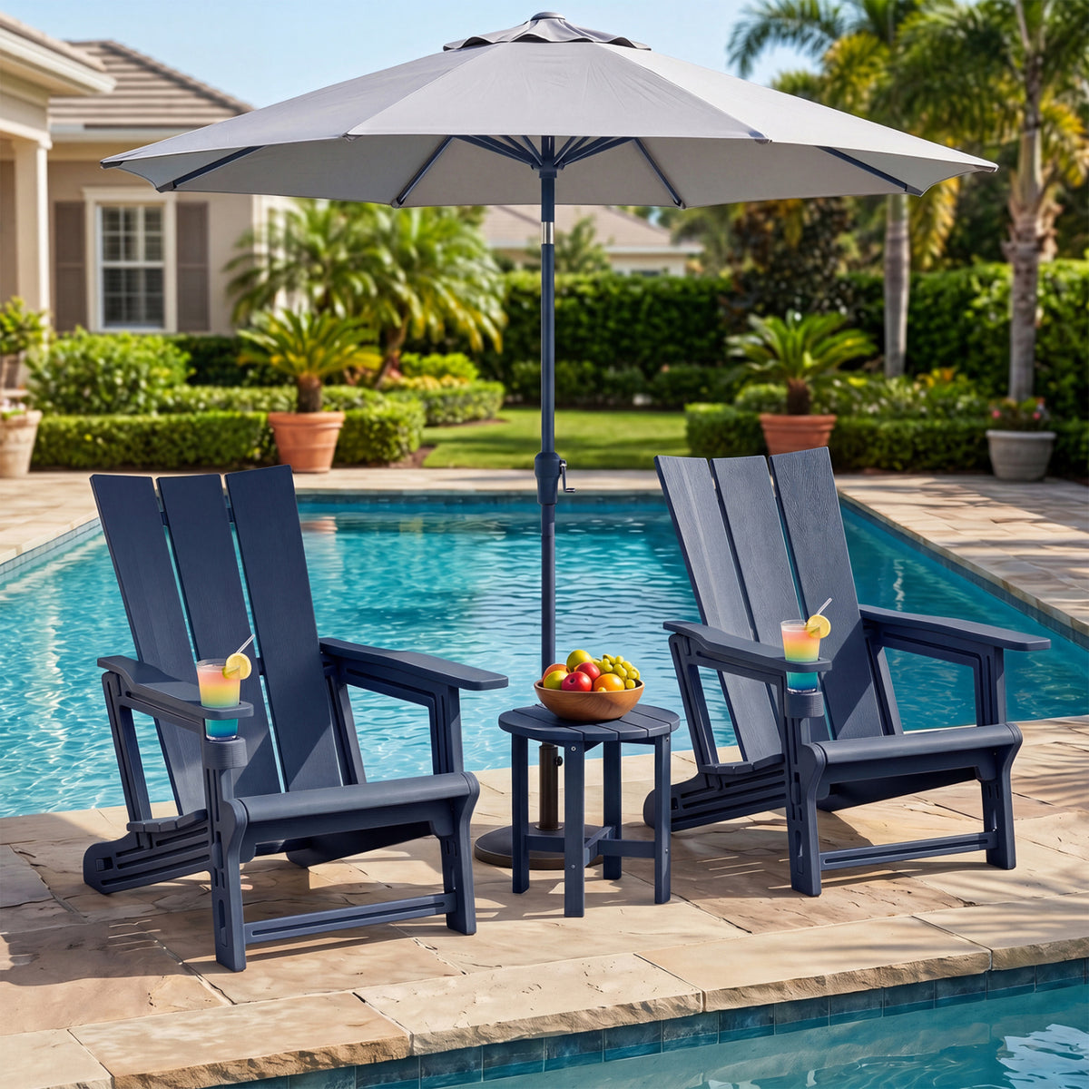 Set of 2 Outdoor Adirondack Chairs with Cup Holder