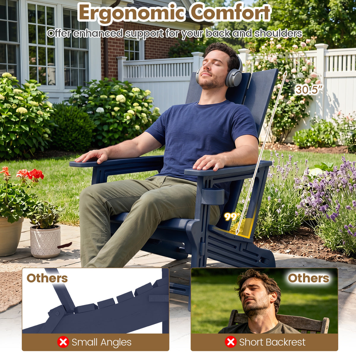 Set of 2 Outdoor Adirondack Chairs with Cup Holder