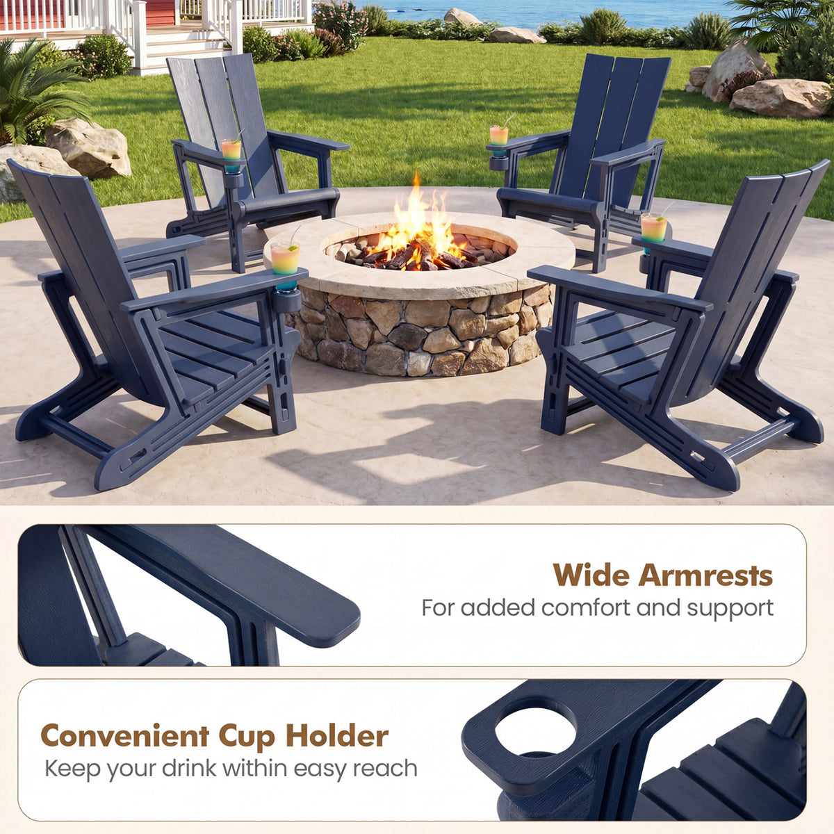 Set of 2 Outdoor Adirondack Chairs with Cup Holder
