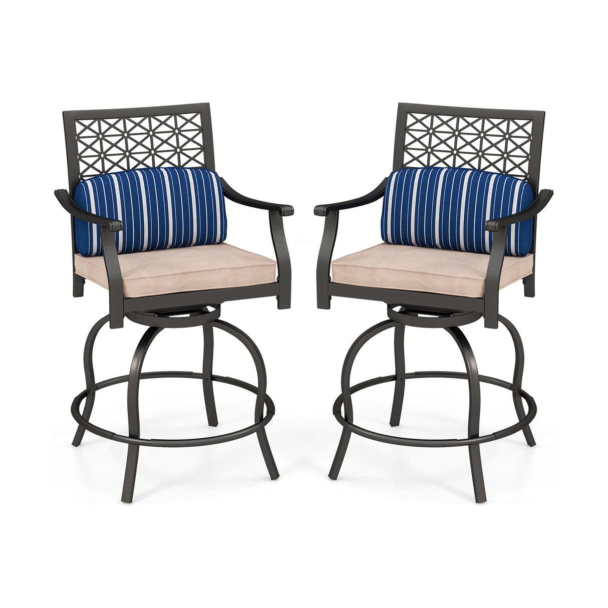 Set of 2 Outdoor Bar Height Chair with Soft Cushions