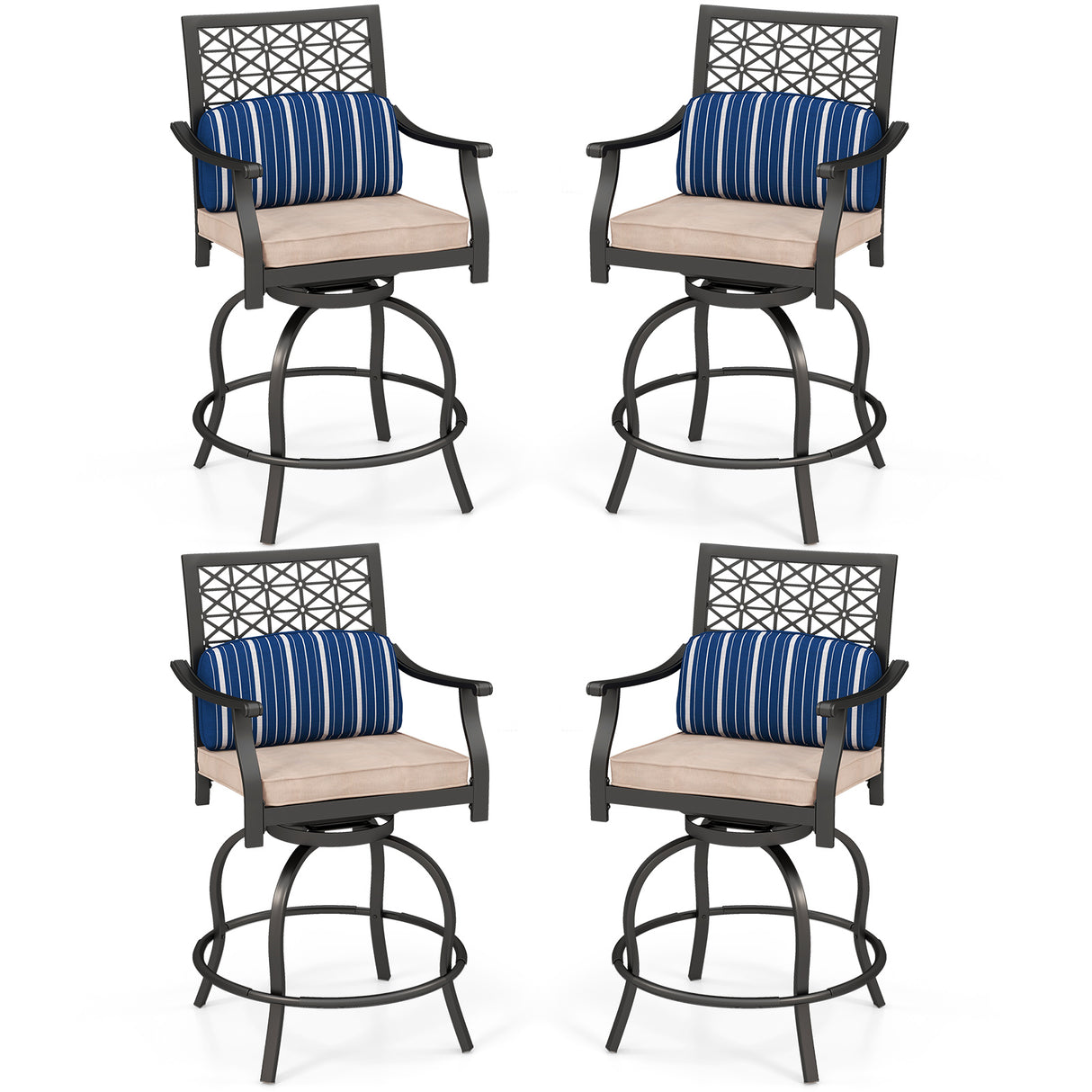 Set of 2 Outdoor Bar Height Chair with Soft Cushions
