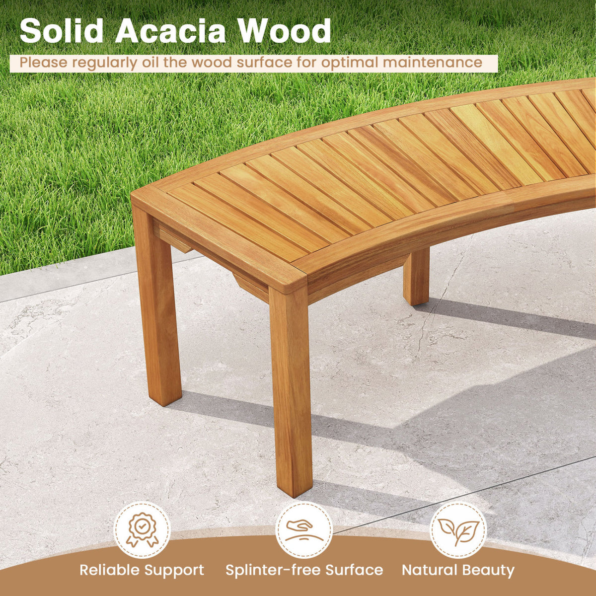 Set of 1/2 Outdoor Bench Acacia Wood Curved Garden Bench 2