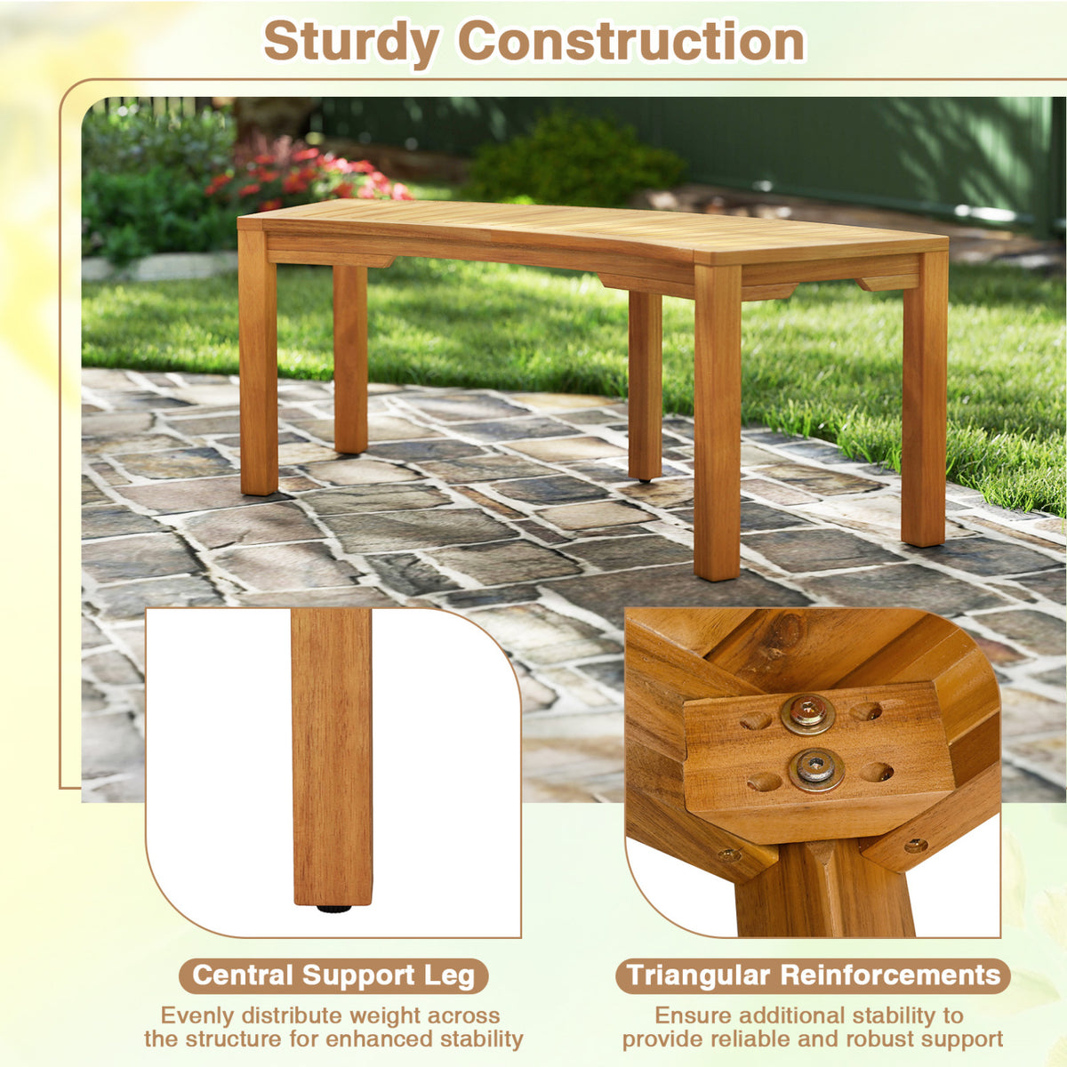 Set of 1/2 Outdoor Bench Acacia Wood Curved Garden Bench 2
