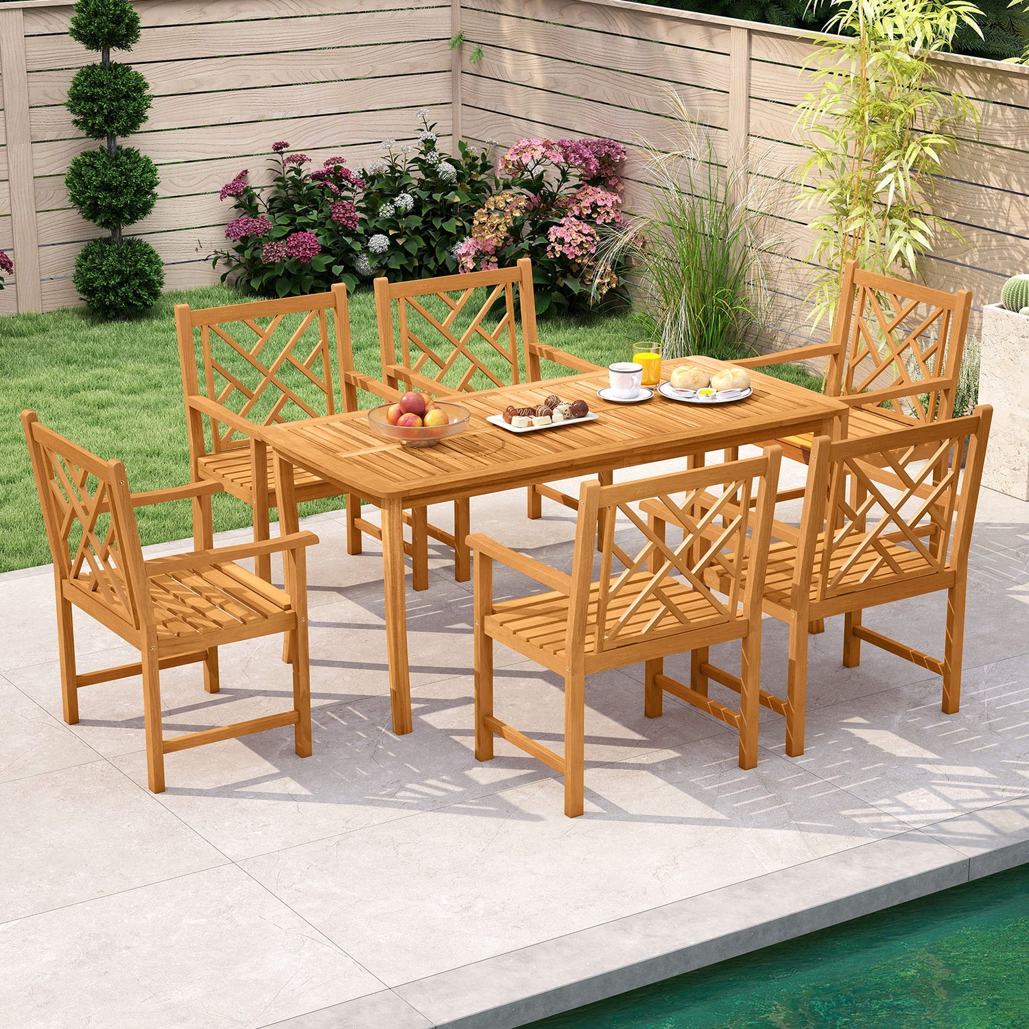 Set of 2 Outdoor Dining Chairs Acacia Wood with Cross-Pattern Backrest