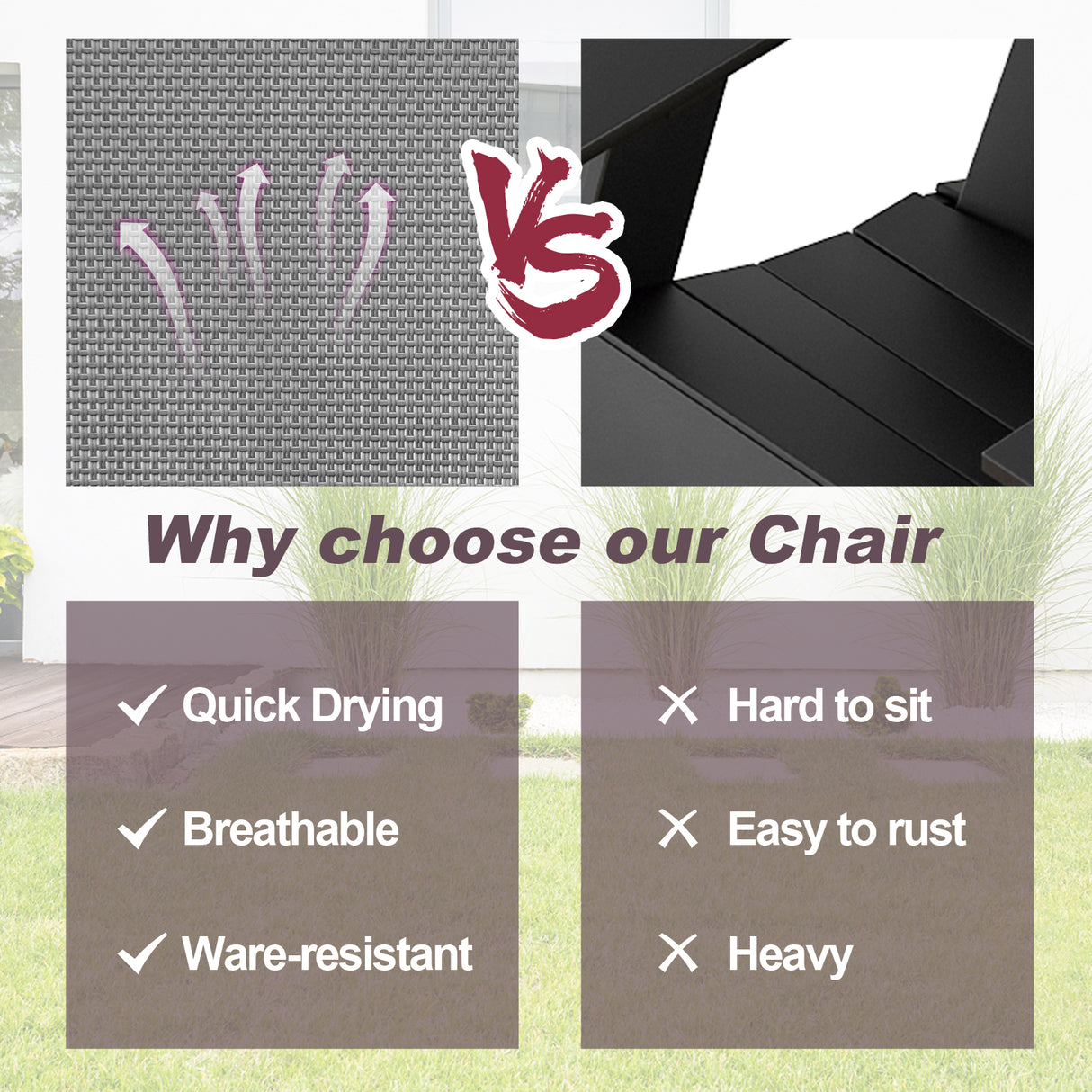 Set of 2 Outdoor Folding Sling Chairs with Armrest and Backrest