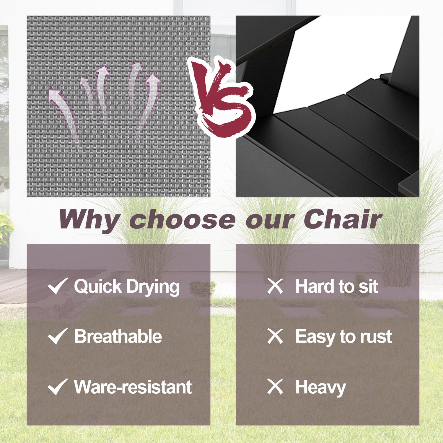 Set of 2 Outdoor Folding Sling Chairs with Armrest and Backrest