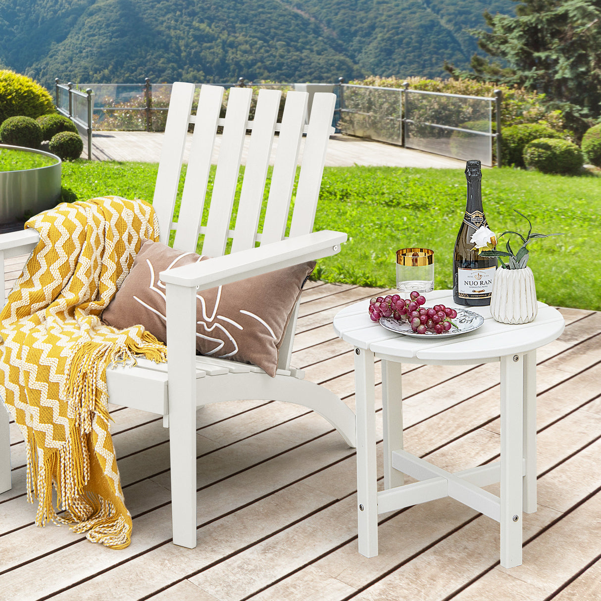 Set of 2 18 Inch Round Weather-Resistant Adirondack Side Tables