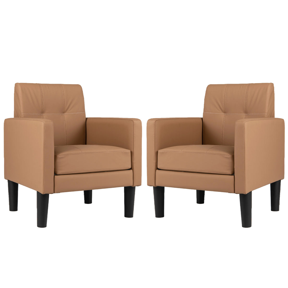 Set of 2 PU Leather Modern Accent Chair with Removable Seat Cushion-Brown