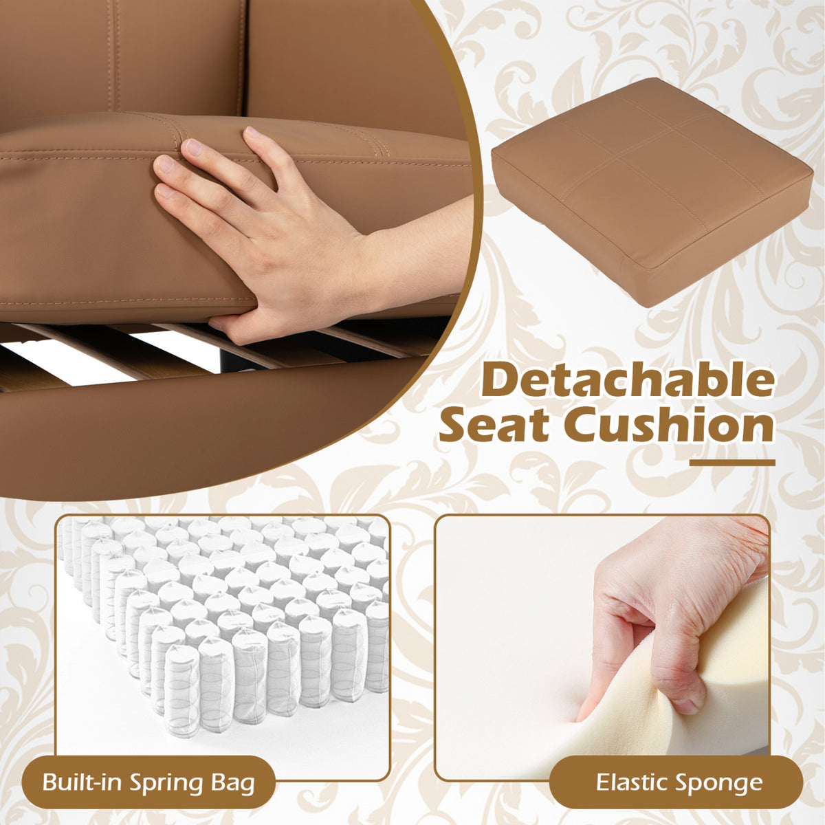 Set of 2 PU Leather Modern Accent Chair with Removable Seat Cushion-Brown