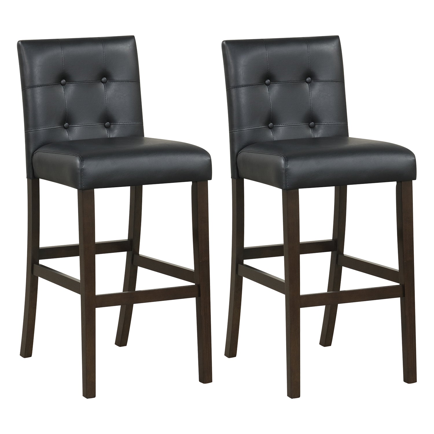 Set of 2 PVC Leather Bar Stools with Solid Wood Legs