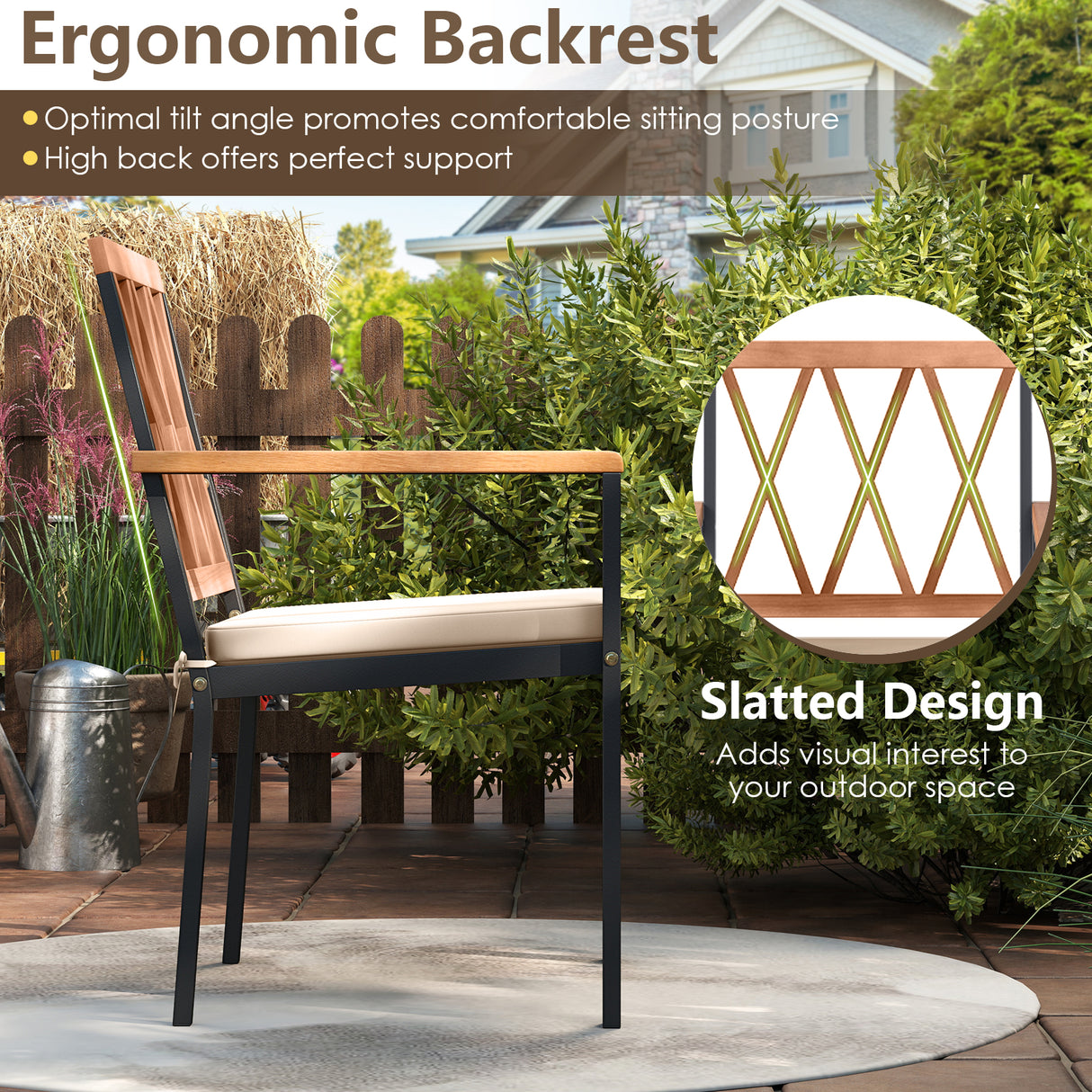 Set of 2 Patio Dining Chairs with Removable Padded Cushions