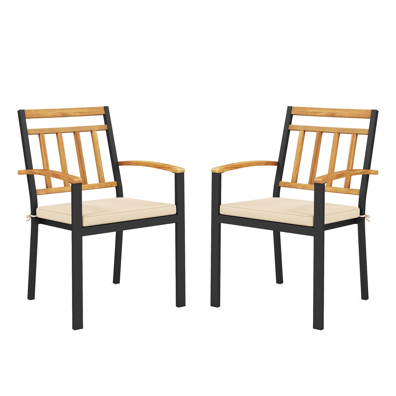 Set of 2 Patio Dining Chairs with Removable Padded Cushions