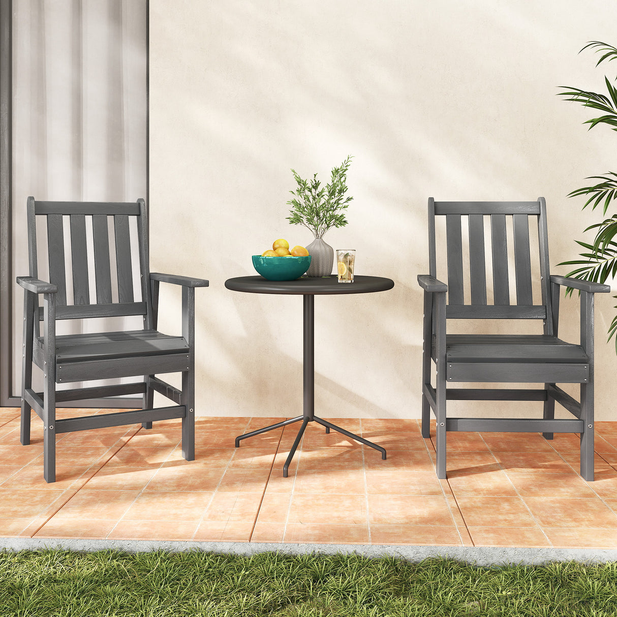 Set of 2 Patio Dining Chairs with Wide Armrests
