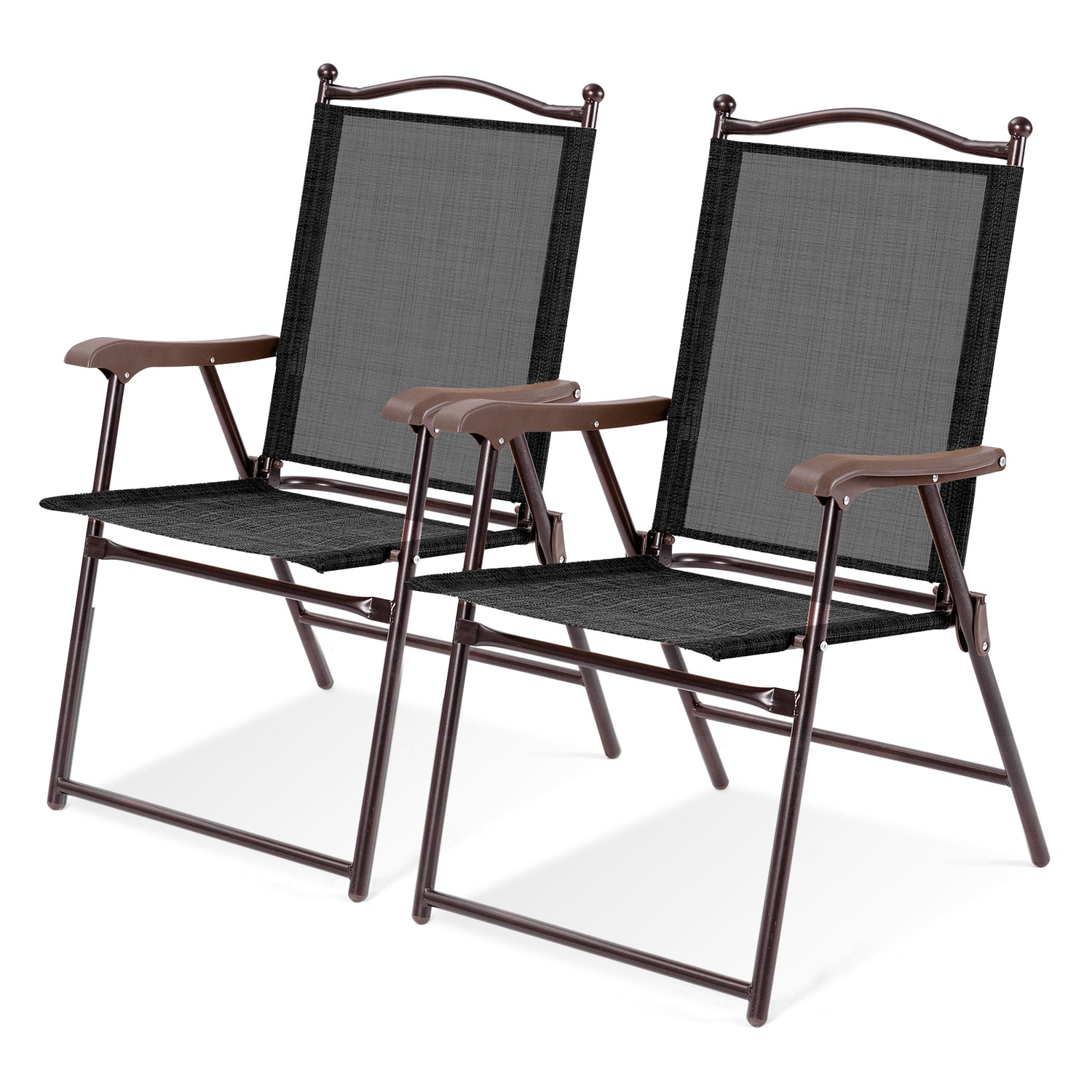 Set of 2 Patio Folding Sling Back Camping Deck Chairs