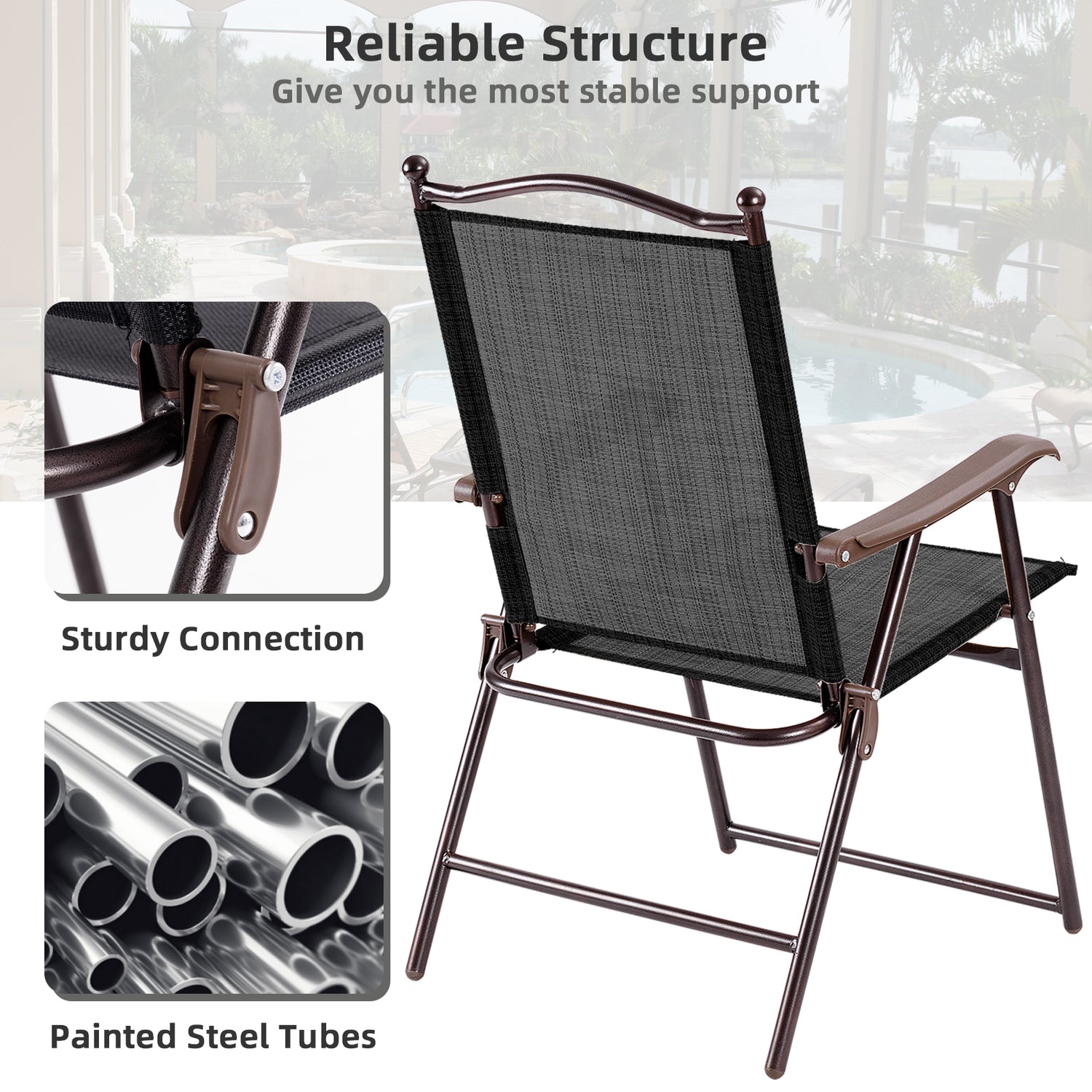 Set of 2 Patio Folding Sling Back Camping Deck Chairs