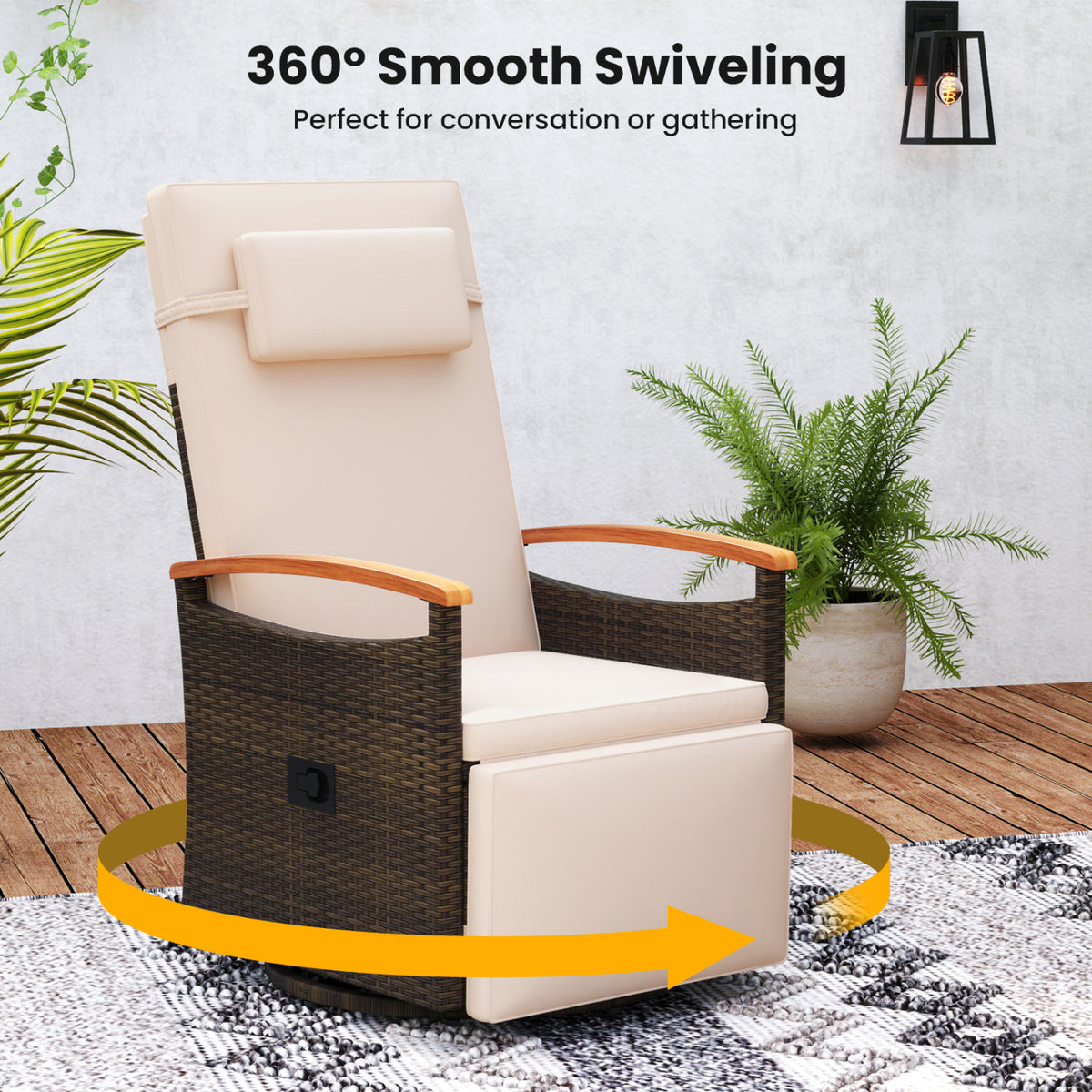 Set of 2 Patio Rattan 360° Swivel Recliner Chair with Adjustable Backrest and Footrest