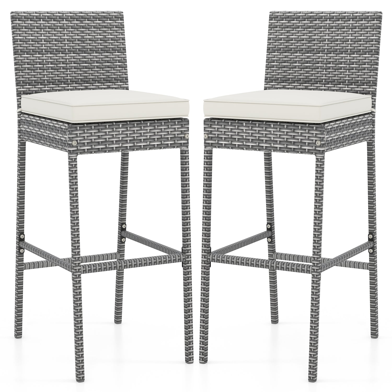 Set of 2/4 Patio Wicker Barstools with Soft Seat Cushion and Cozy Footrest