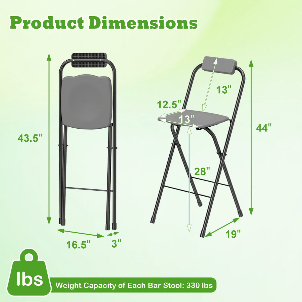 Set of 2 Portable Bar Height Stools with Ergonomic Seat and Comfortable Footrest