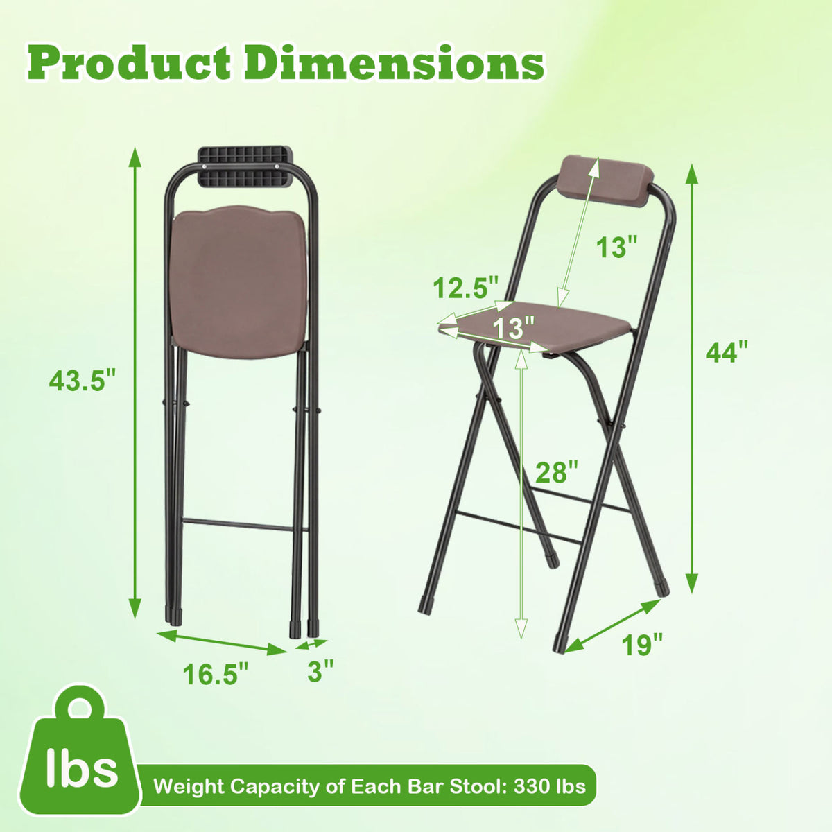 Set of 2 Portable Bar Height Stools with Ergonomic Seat and Comfortable Footrest