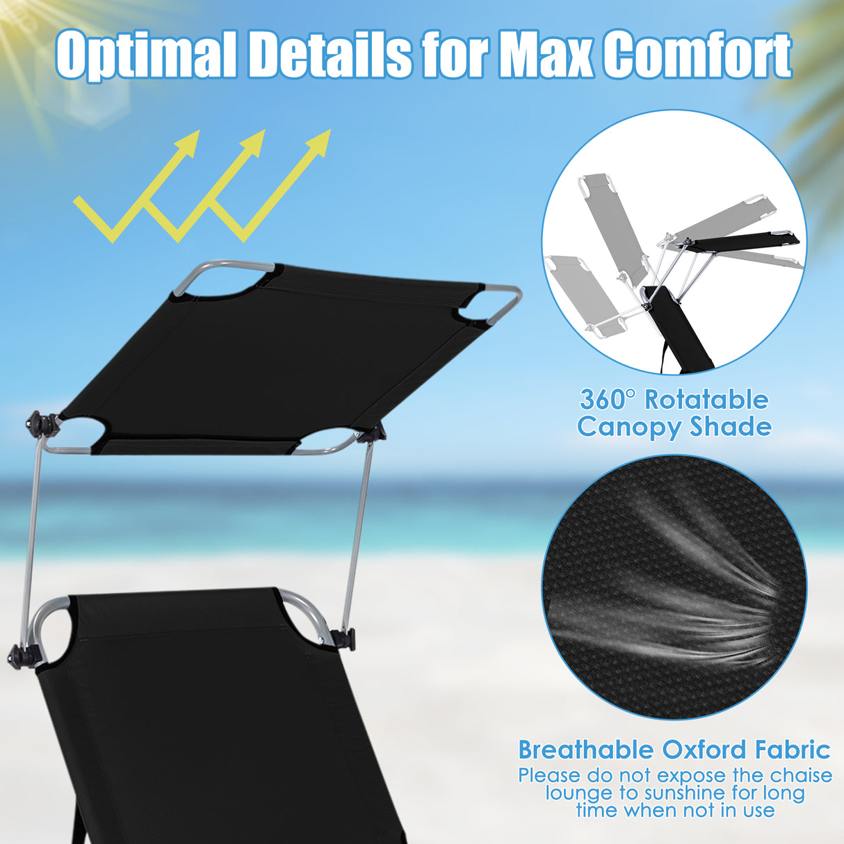 Set of 2 Portable Reclining Chair with 5 Adjustable Positions