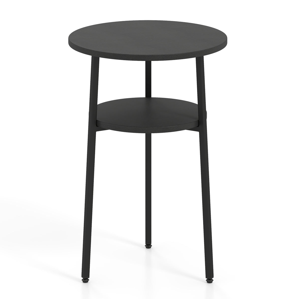 Round Side Table with Storage Shelf & Metal Frame for Living Room