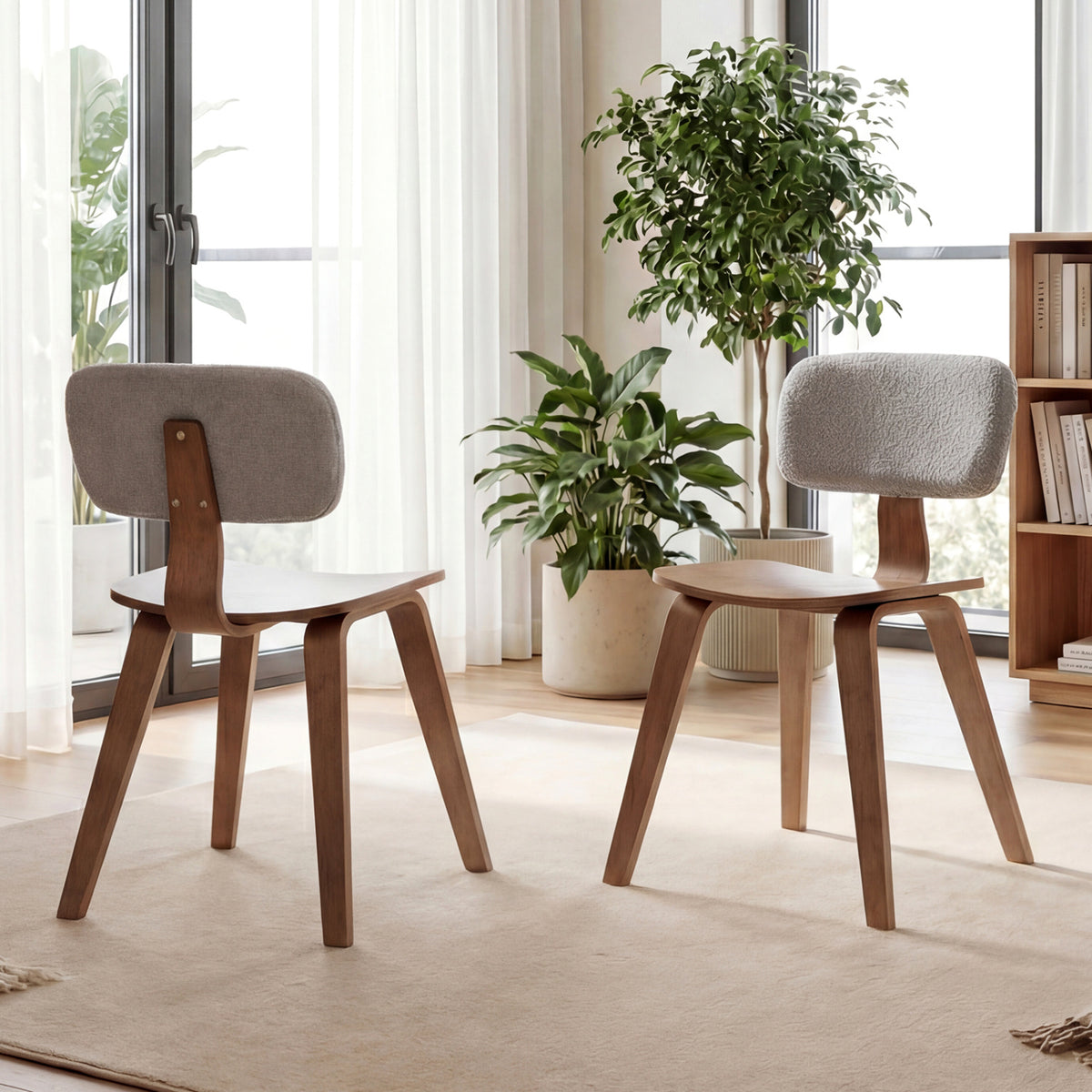 Set of 2 Rubber Wood Dining Room Chairs with Teddy Velvet Padded Backrest