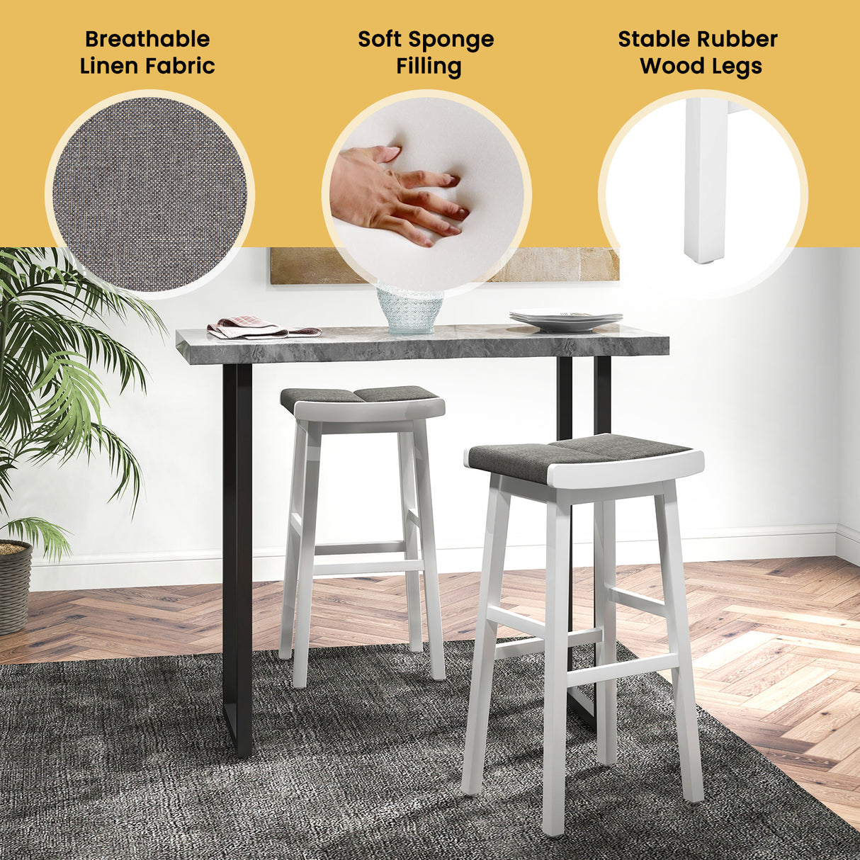 2 Pieces 26/31.5 Inch Upholstered Saddle Barstools with Padded Cushions-31.5 inches