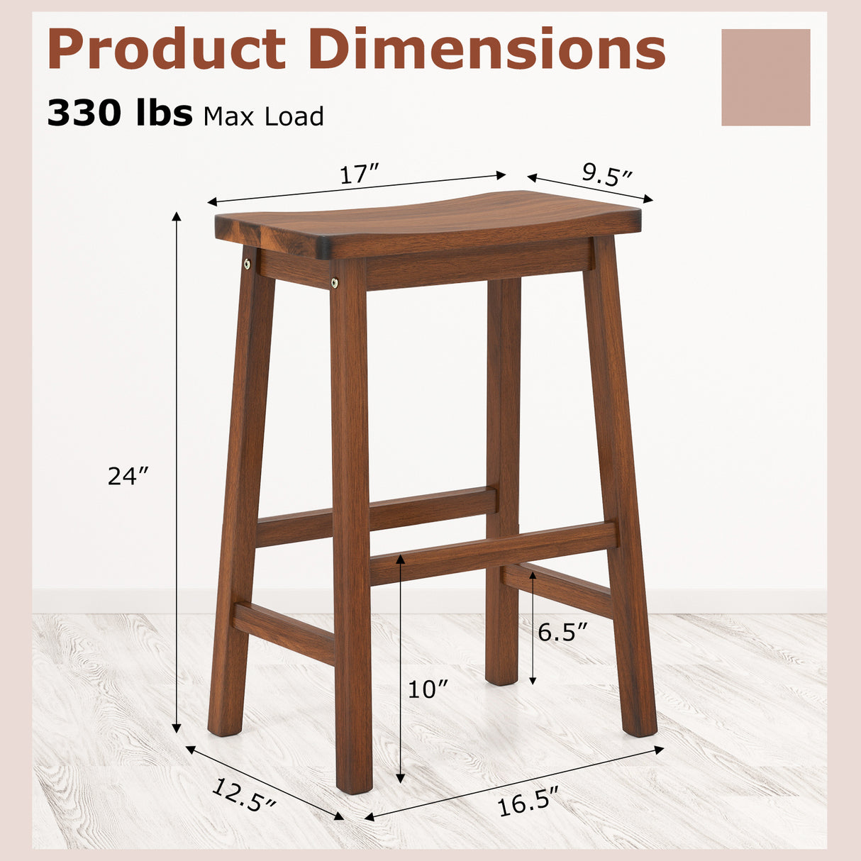 Set of 2 Saddle-Seat Counter Height Stools with Curved Seat and Footrests-Walnut