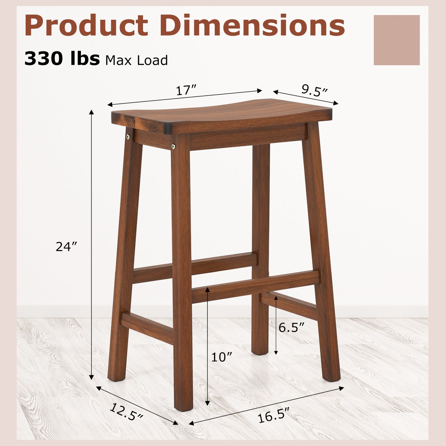 Set of 2 Saddle-Seat Counter Height Stools with Curved Seat and Footrests-Walnut
