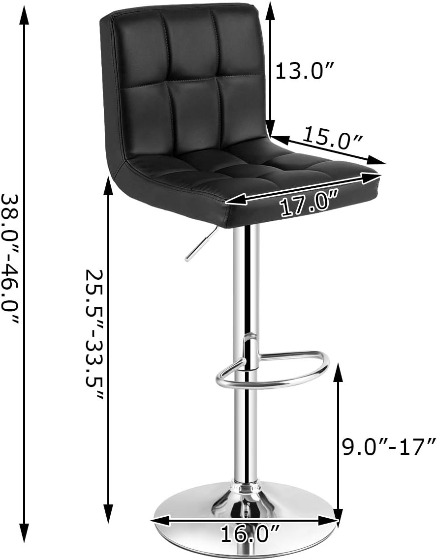 Set of 2 Square Swivel Adjustable PU Leather Bar Stools with Back and Footrest