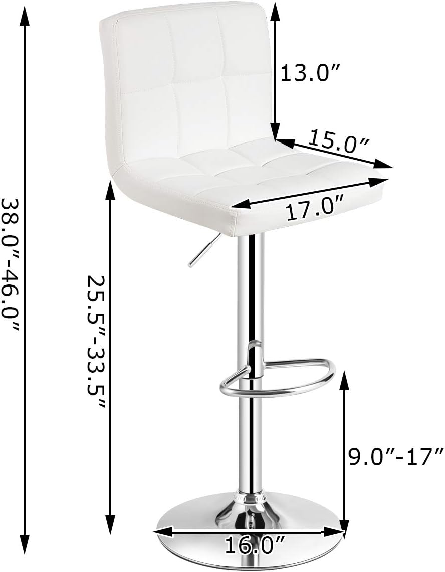 Set of 2 Square Swivel Adjustable PU Leather Bar Stools with Back and Footrest