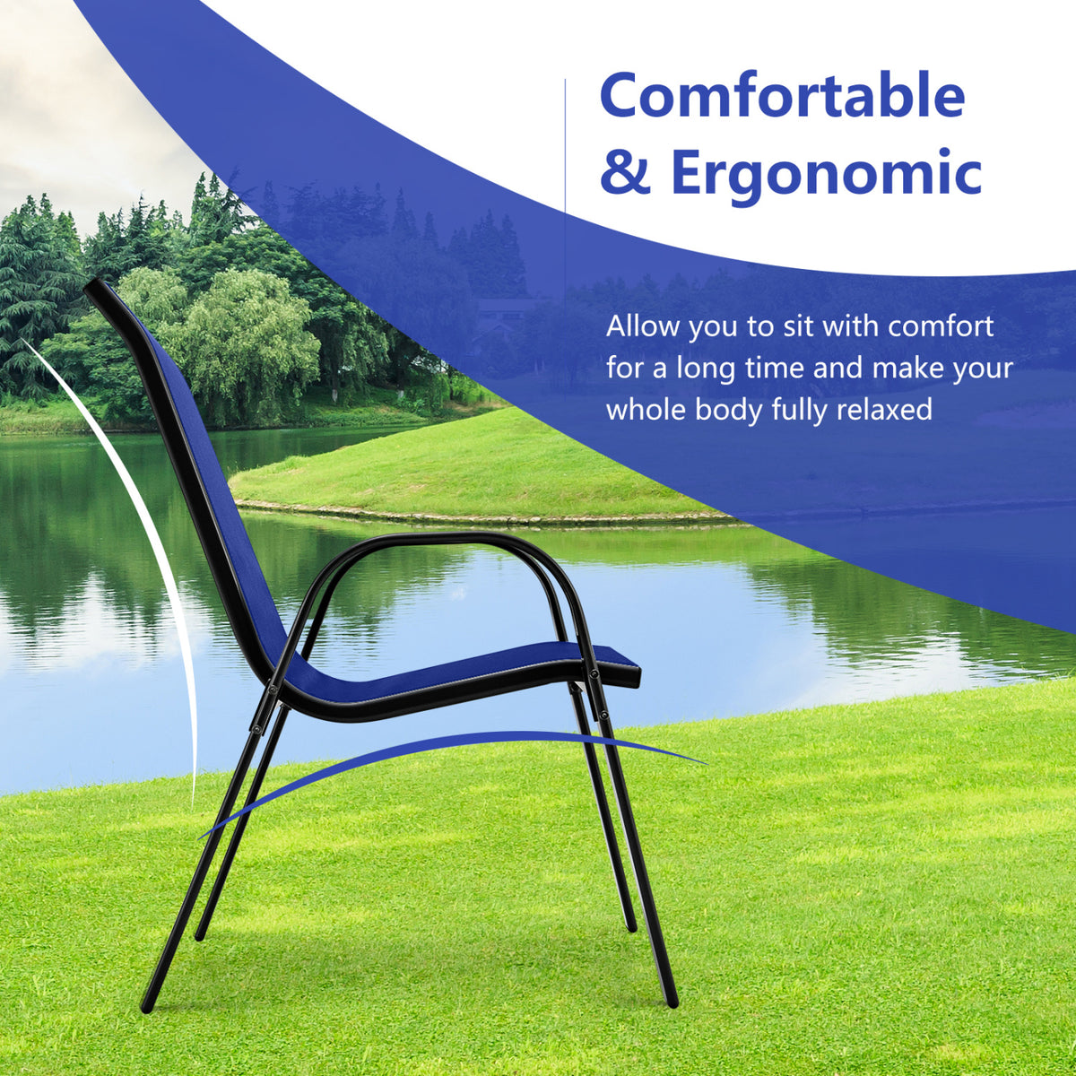 Set of 2 Stackable Patio Dining Chairs Set with Armrest