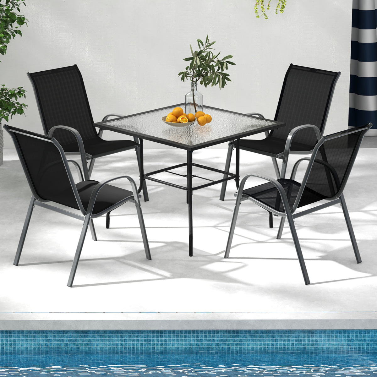 Set of 2 Stackable Patio Dining Chairs Set with Armrest