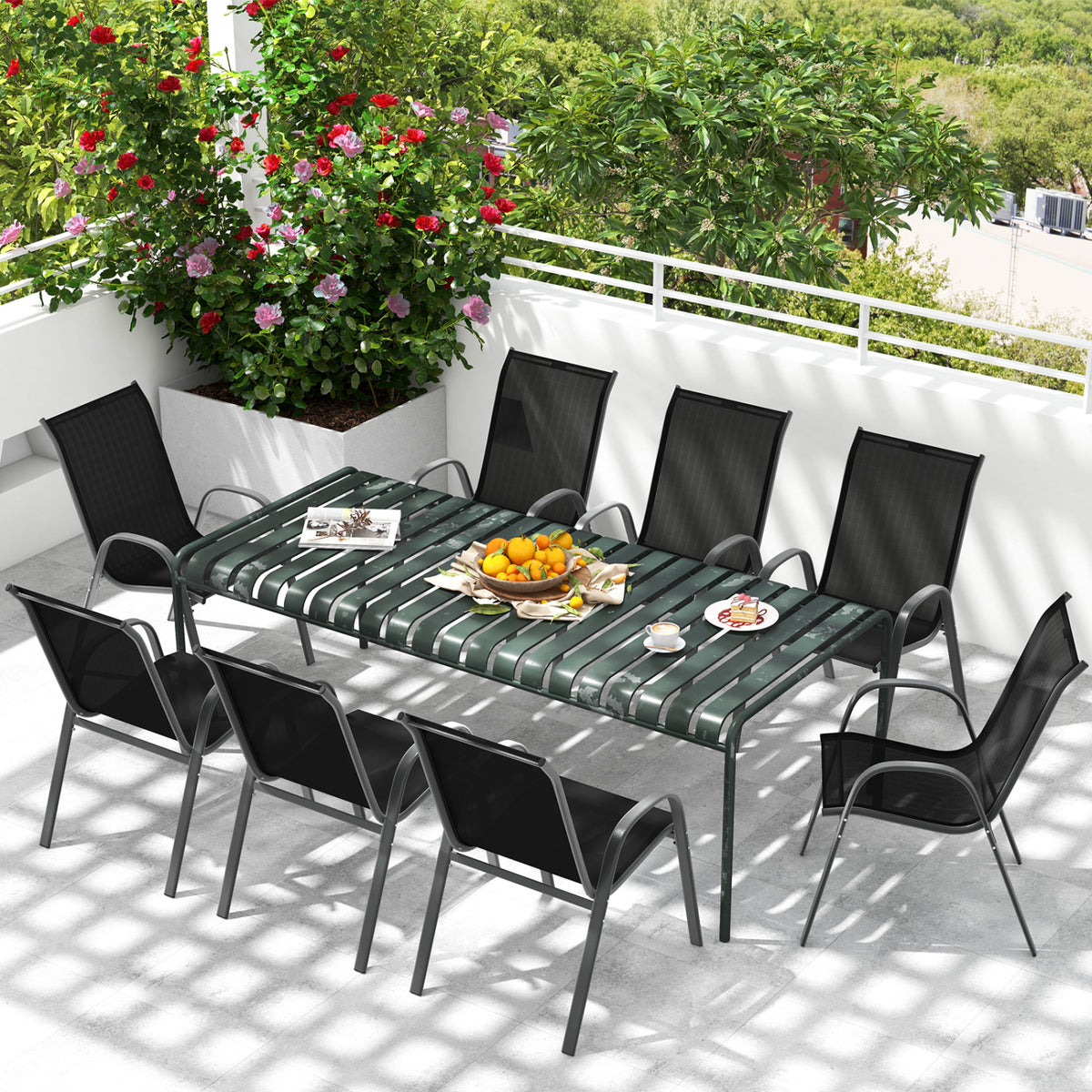 Set of 2 Stackable Patio Dining Chairs Set with Armrest