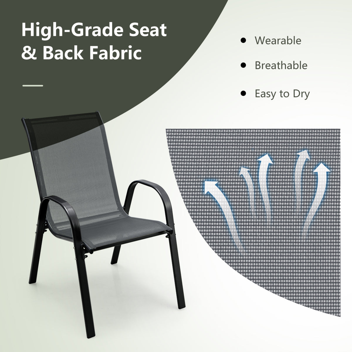 Set of 2 Stackable Patio Dining Chairs Set with Armrest
