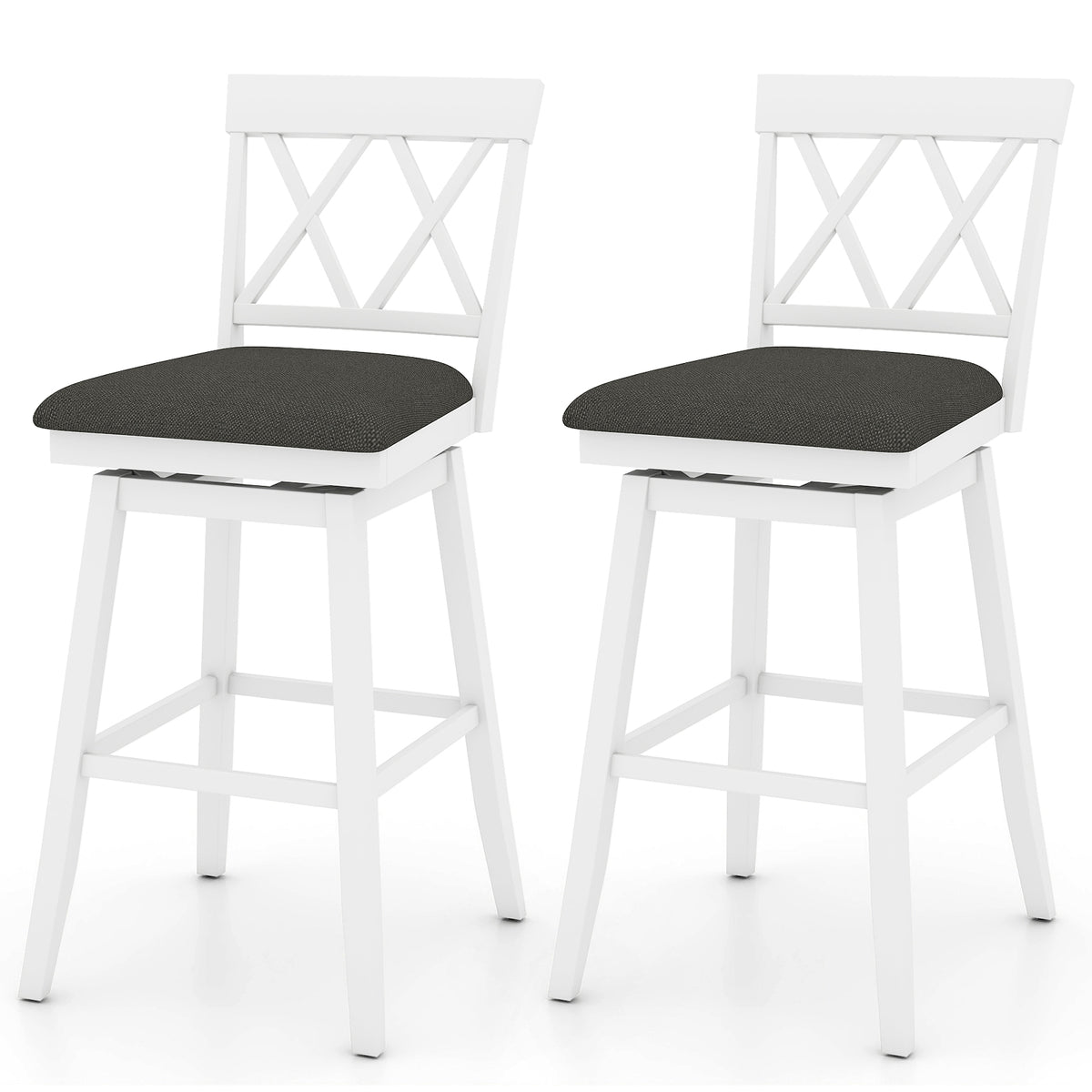 Set of 2 Swivel Bar Stools Counter Height Barstools with Backrest Upholstered Seat Cushion-24/Cushion-29 inches/Inches
