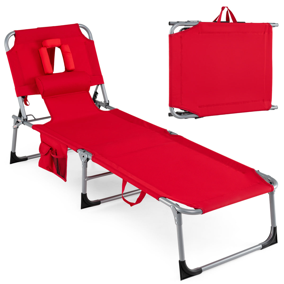 Set of 2 Tanning Chair Portable Chaise Lounge Chair with 4-Position Adjustable Backrest
