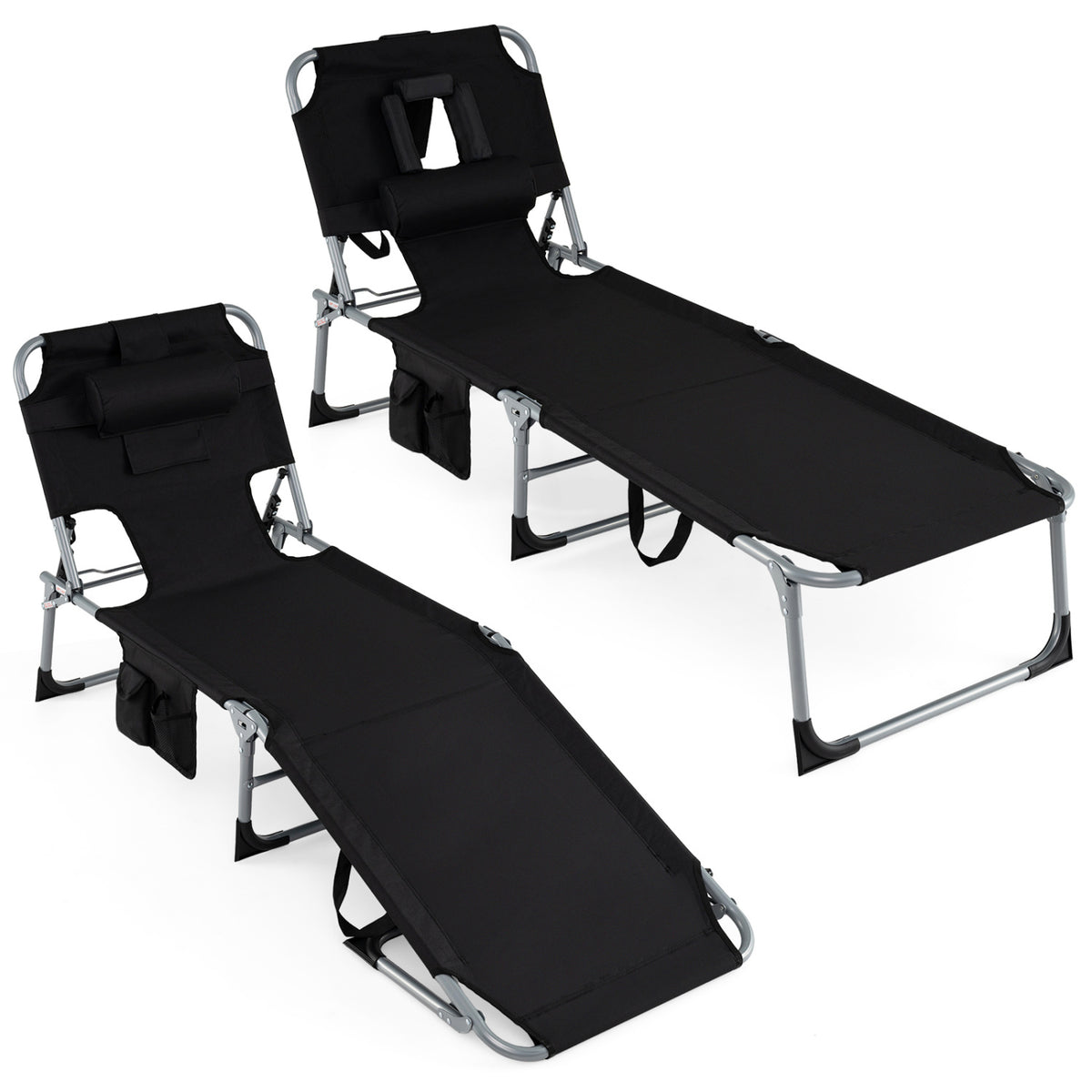 Set of 2 Tanning Chair Portable Chaise Lounge Chair with 4-Position Adjustable Backrest