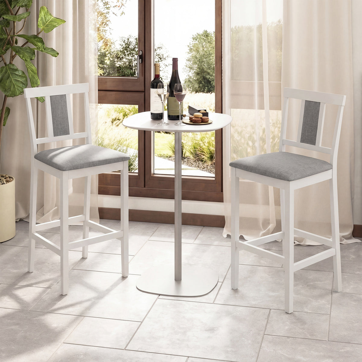 Set of 2 Upholstered Barstool 29.5 Inch Bar Height with Solid Rubber Wood Frame