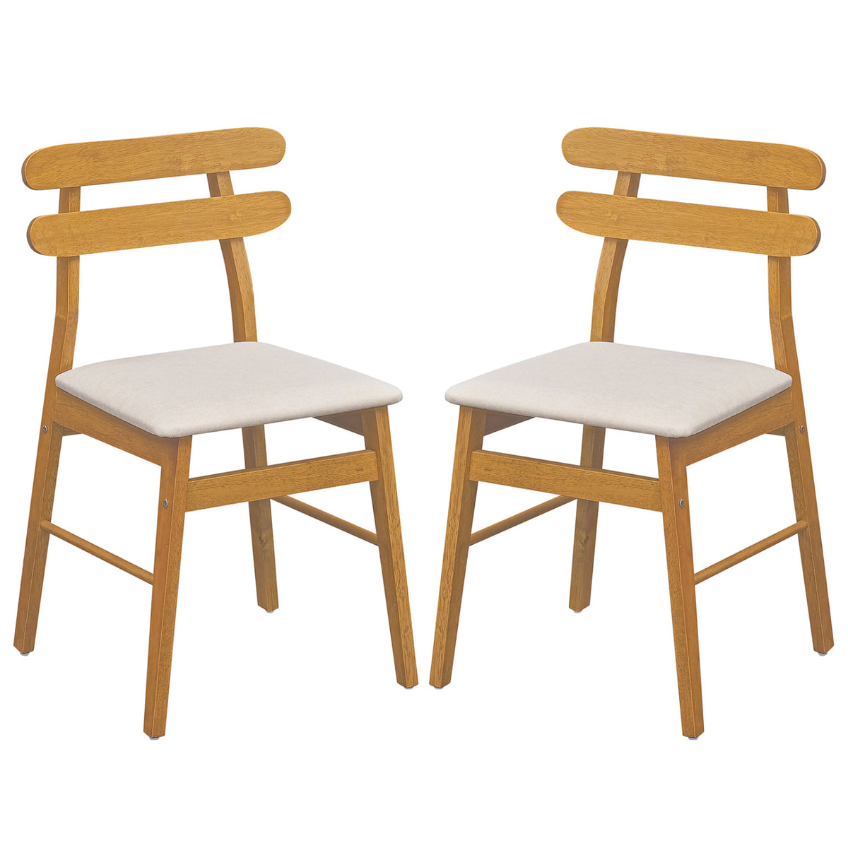 Set of 2 Upholstered Dining Chairs with Padded Seat and Solid Wood Legs