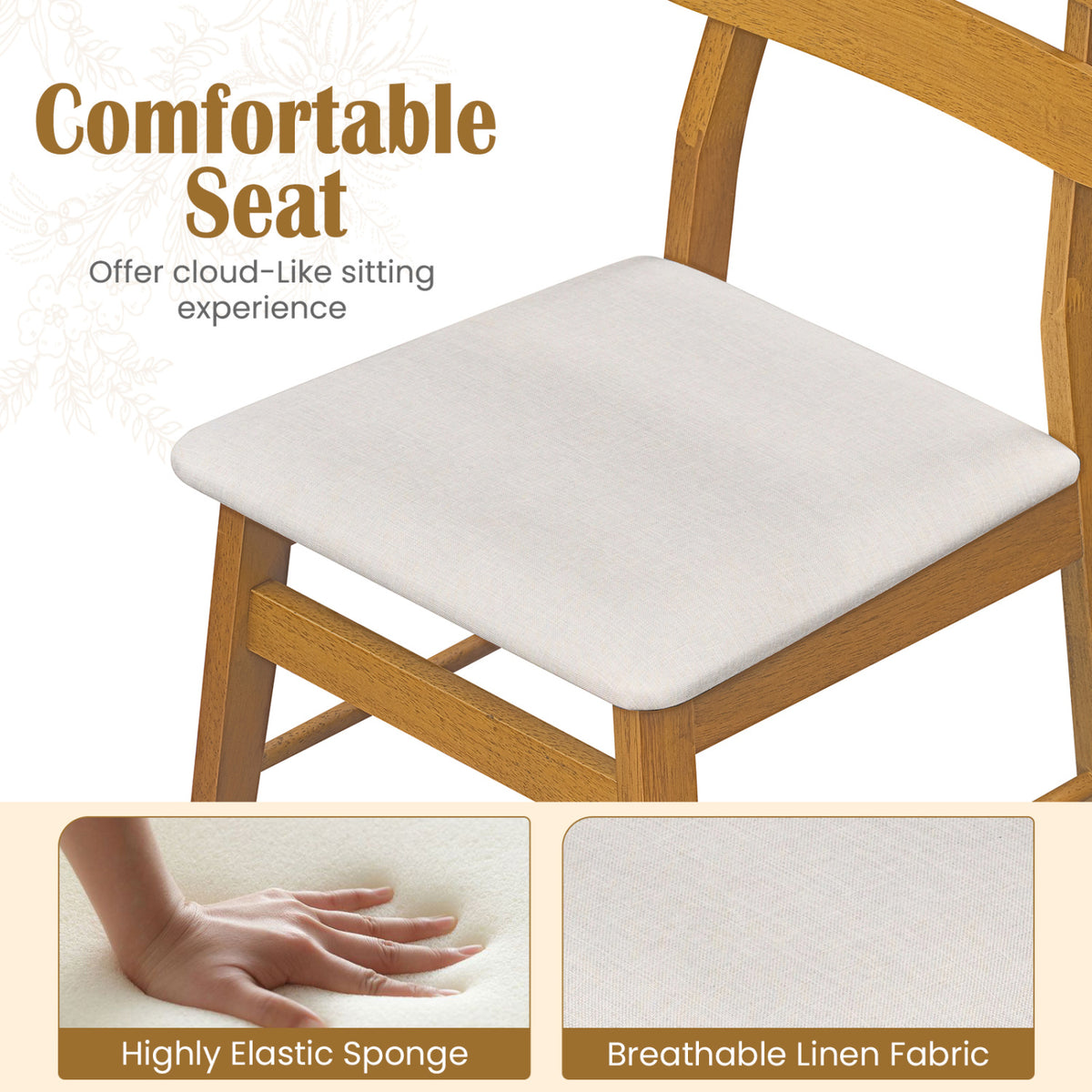 Set of 2 Upholstered Dining Chairs with Padded Seat and Solid Wood Legs