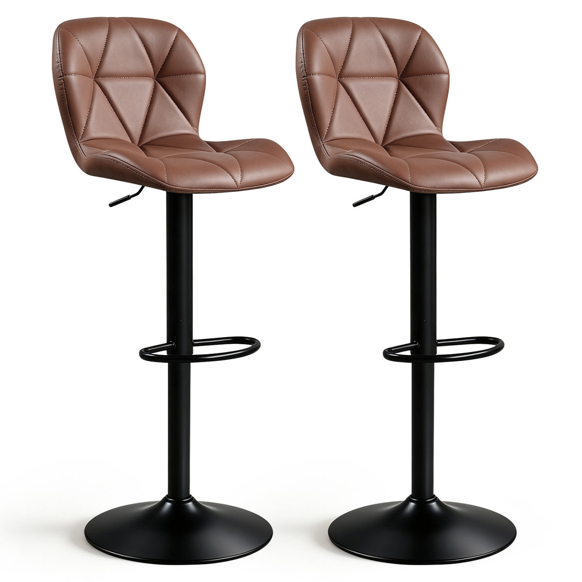 Set of 2 Upholstered Swivel Bar Stools with Adjustable Height and Curved Backs