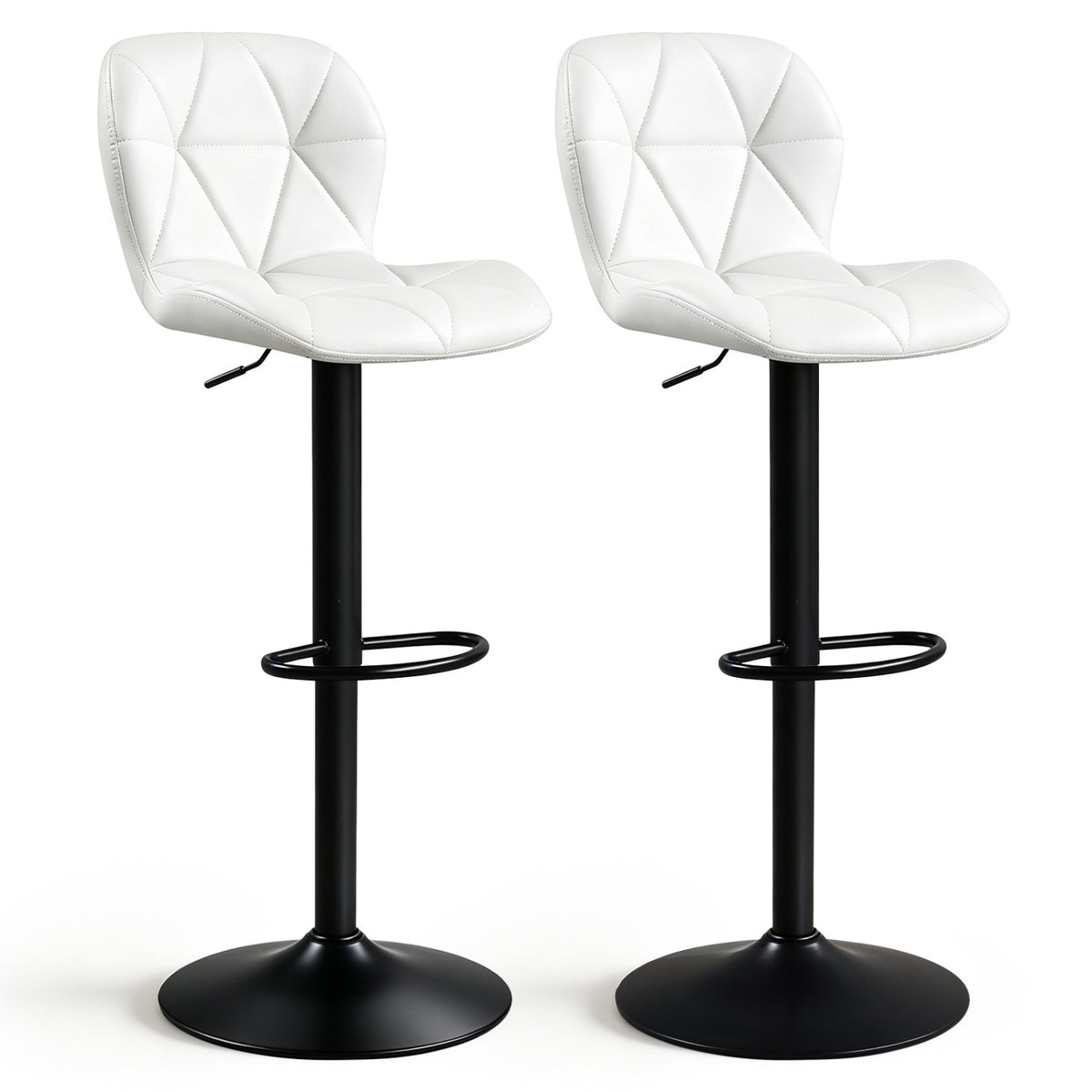 Set of 2 Upholstered Swivel Bar Stools with Adjustable Height and Curved Backs