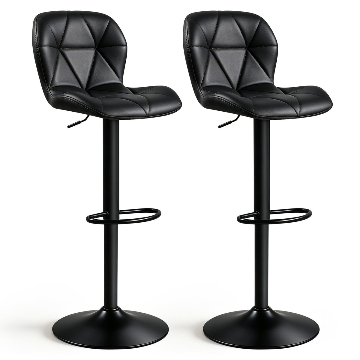 Set of 2 Upholstered Swivel Bar Stools with Adjustable Height and Curved Backs