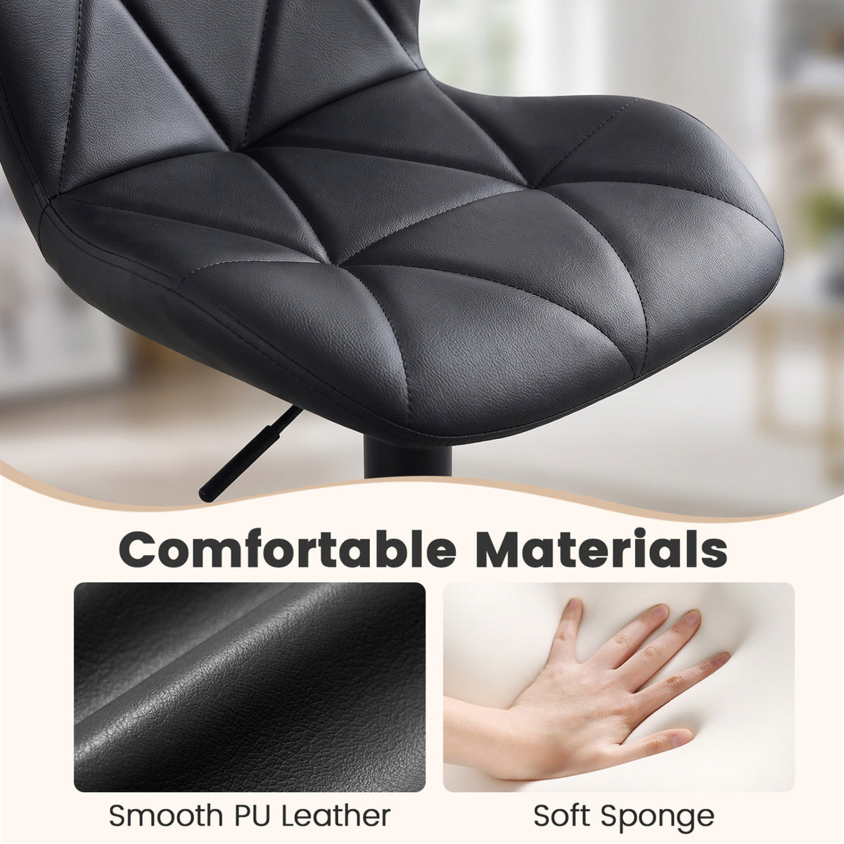 Set of 2 Upholstered Swivel Bar Stools with Adjustable Height and Curved Backs