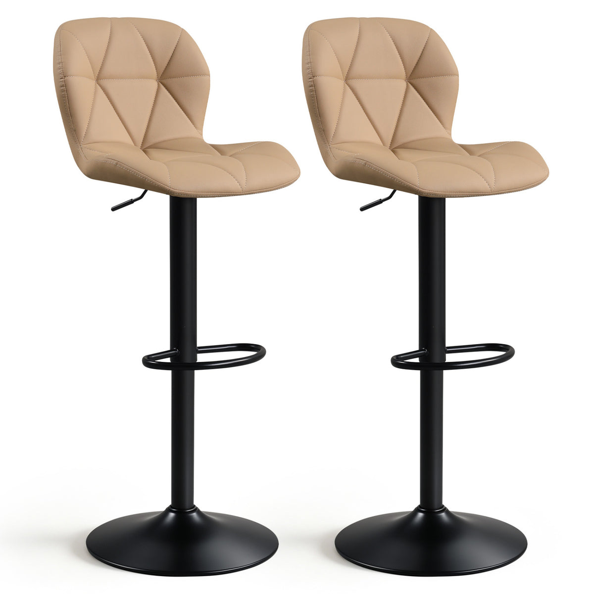 Set of 2 Upholstered Swivel Bar Stools with Adjustable Height and Curved Backs