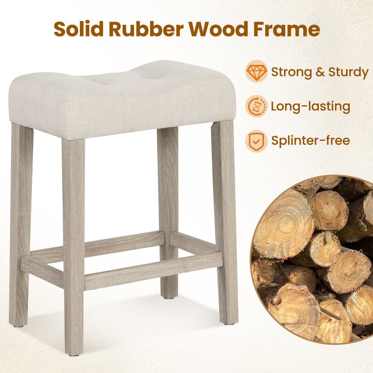 Set of 4 Upholstered Counter Height Bar Stool with Curved Saddle-Seat